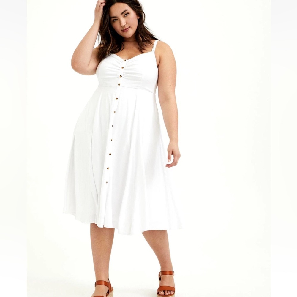 Torrid Women’s Size 1 Bright White Midi Challis Button-Front Sleeveless Dress